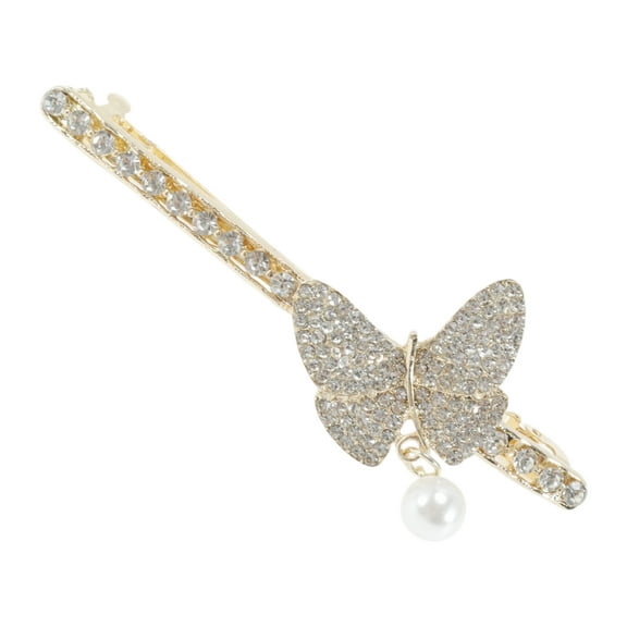 Unique Bargains 1 Pc Hair Clips Cute Rhinestone Elegant Butterfly Pendant Hair Clip Hairdo Clip Gold Tone Transparent
