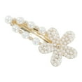 thumbnail image 1 of Unique Bargains 1 Pc Hair Clips Exquisite Pearl Flowers Hollow Press Clip Hairdo Clip Gold Tone White, 1 of 5