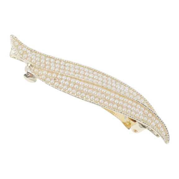Unique Bargains 1 Pc Hair Clips Exquisite Pearl Leaf Hair Clip Hairdo Clip Gold Tone White