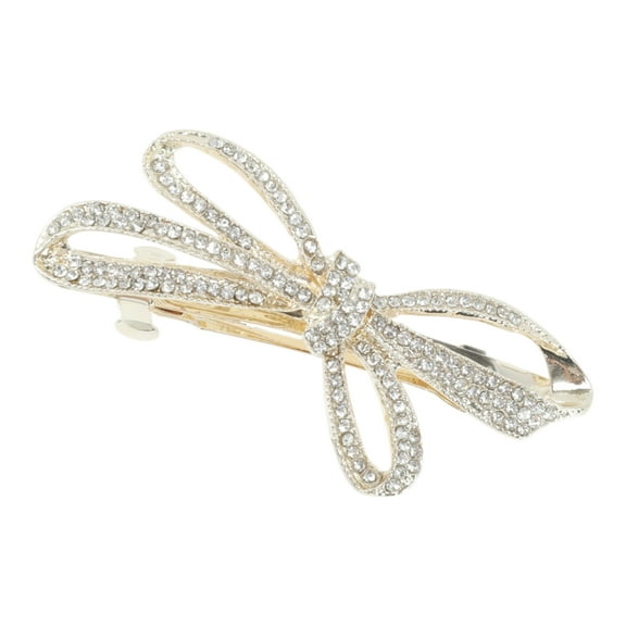 Unique Bargains 1 Pc Hair Clips Exquisite Rhinestone Charming Bow Spring Clip Hairdo Clip Gold Tone Transparent