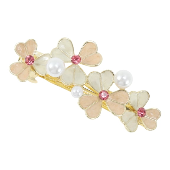 Unique Bargains 1 Pc Hair Clips Exquisite Rhinestone Hair Clip Hairdo Clip Pink Beige Gold Tone