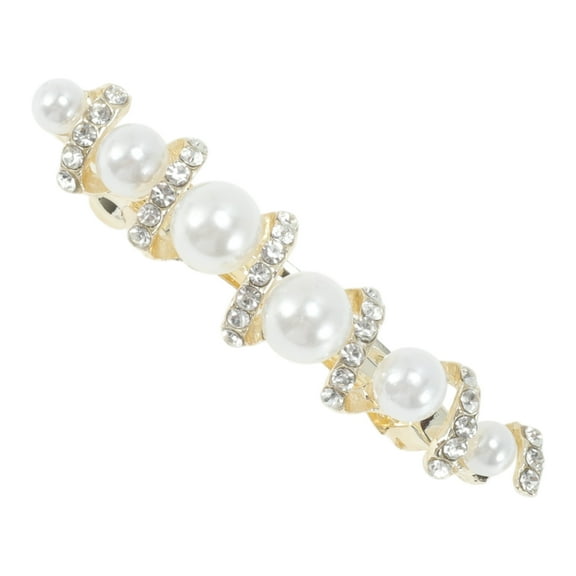 Unique Bargains 1 Pc Hair Clips Exquisite Rhinestone Spring Clip Hairdo Clip Gold Tone White