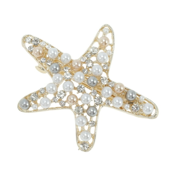 Unique Bargains 1 Pc Hair Clips Fashion Elegant Starfish Spring Clip Hairdo Clip Gold Tone White