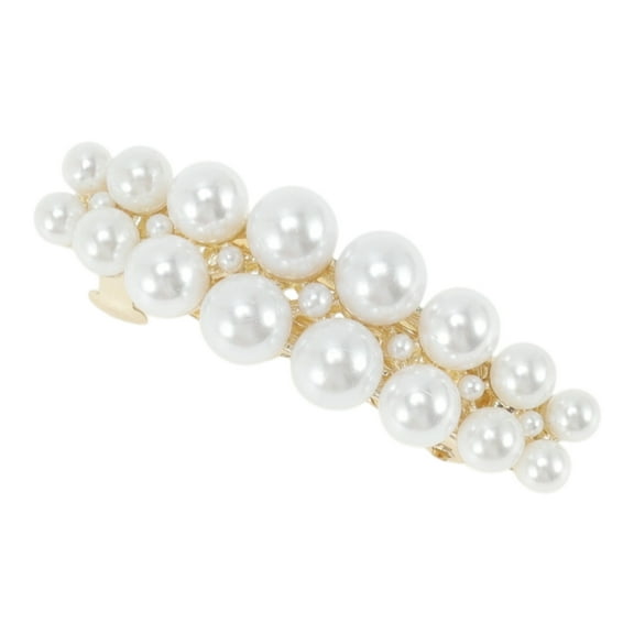 Unique Bargains 1 Pc Hair Clips Grace Side Princess Pearl Spring Clip Hairdo Clip Gold Tone White