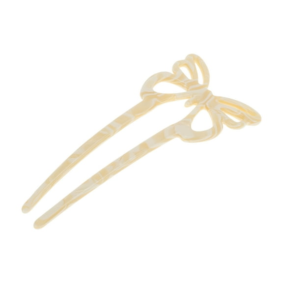 Unique Bargains 1 Pc Hair Stick Fork Pins Butterfly Hair Hairpin for Women Beige Yellow