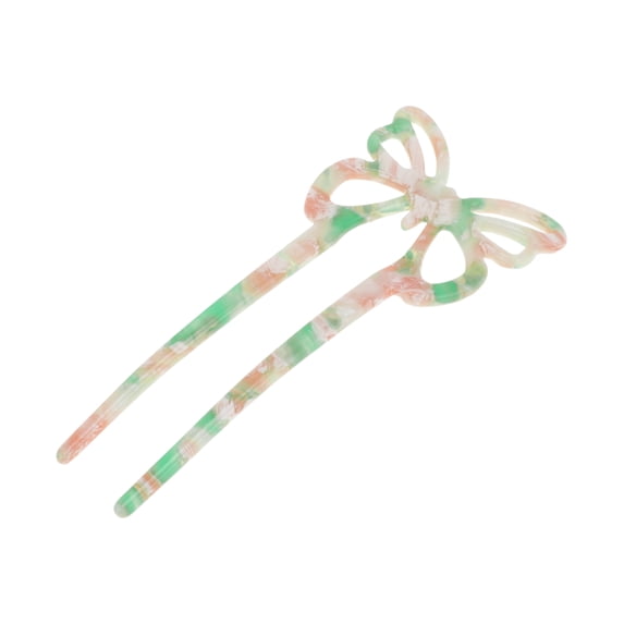 Unique Bargains 1 Pc Hair Stick Fork Pins Butterfly Hair Hairpin for Women Green Pink