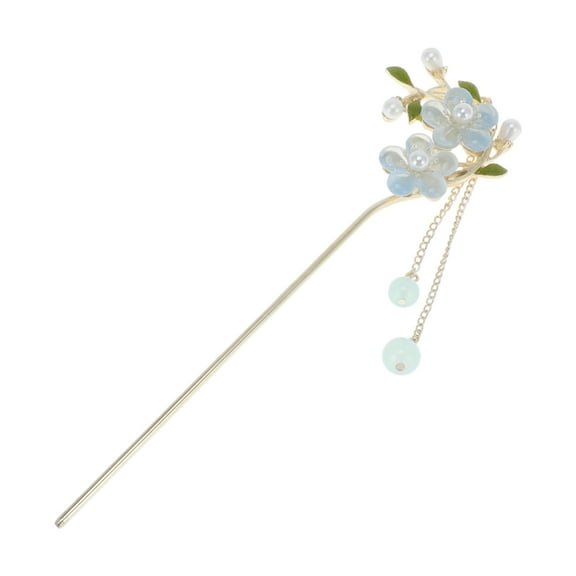 Unique Bargains 1 Pc Hair Stick Pin Floral Hair Hairpin for Women Blue Silver Tone