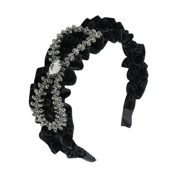 Unique Bargains 1 Pc Hairband Bow Rhinestone Hair Accessories for Women Black