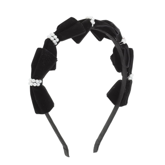 Unique Bargains 1 Pc Hairband Flocked Pearl Bow Hair Accessories for Women Black