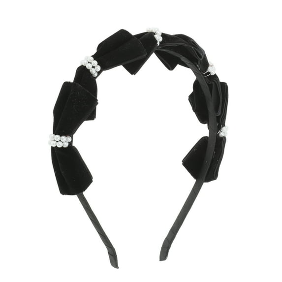 Unique Bargains 1 Pc Hairband Flocked Pearl Bow Hair Accessories for Women Black