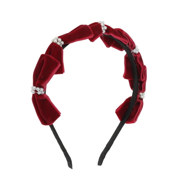 Unique Bargains 1 Pc Hairband Flocked Pearl Bow Hair Accessories for Women Wine Red