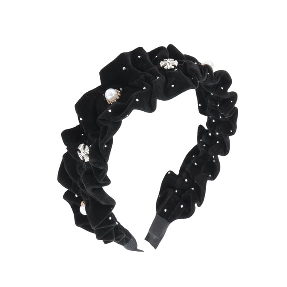 Unique Bargains 1 Pc Hairband Pleats Rhinestone Hair Accessories for Women Black