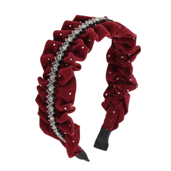 Unique Bargains 1 Pc Hairband Velour Rhinestone Hair Accessories for Women Red