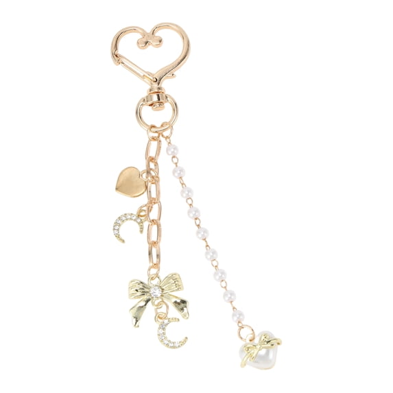 Unique Bargains 1 Pc Handbag Charm Keychain Beads Bag Accessories Gold Tone