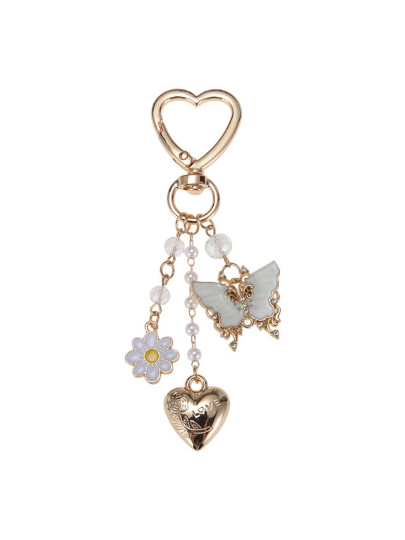 1 Pc Handbag Charm Keychain Butterfly Heart Flower Bag Accessories White
