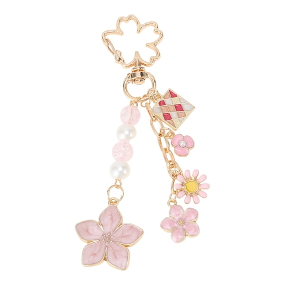 Unique Bargains 1 Pc Handbag Charm Keychain Flower Bag Accessories Gold Tone Pink