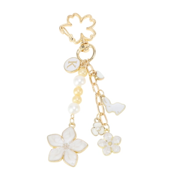 Unique Bargains 1 Pc Handbag Charm Keychain Flower Bag Accessories Gold Tone White