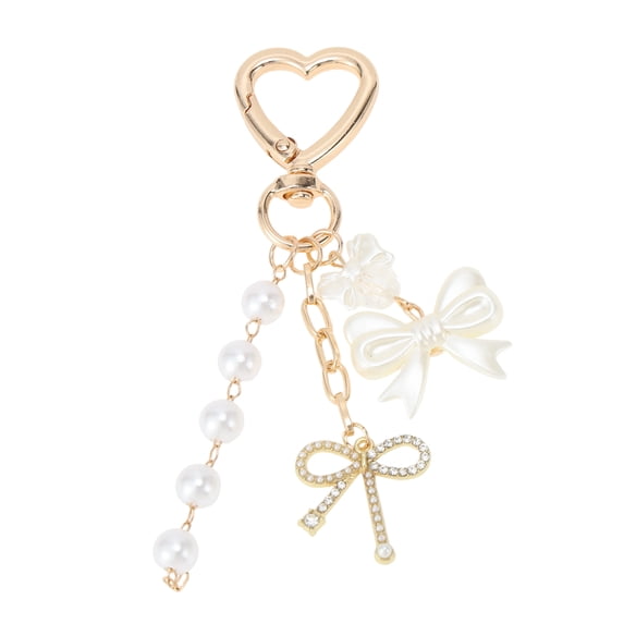 Unique Bargains 1 Pc Handbag Charm Keychain Heart Bow Bag Accessories Gold Tone