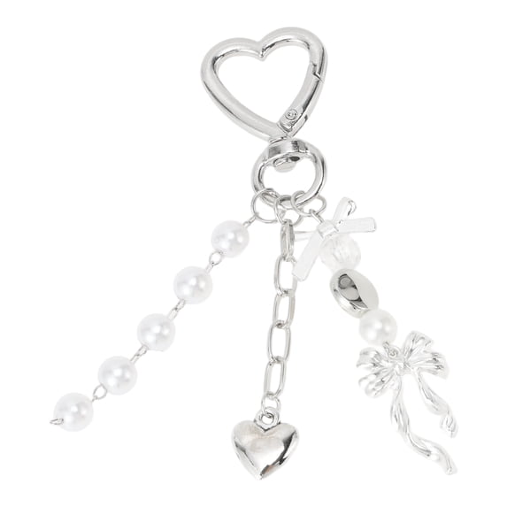 Unique Bargains 1 Pc Handbag Charm Keychain Heart Bow Bag Accessories Silver Tone