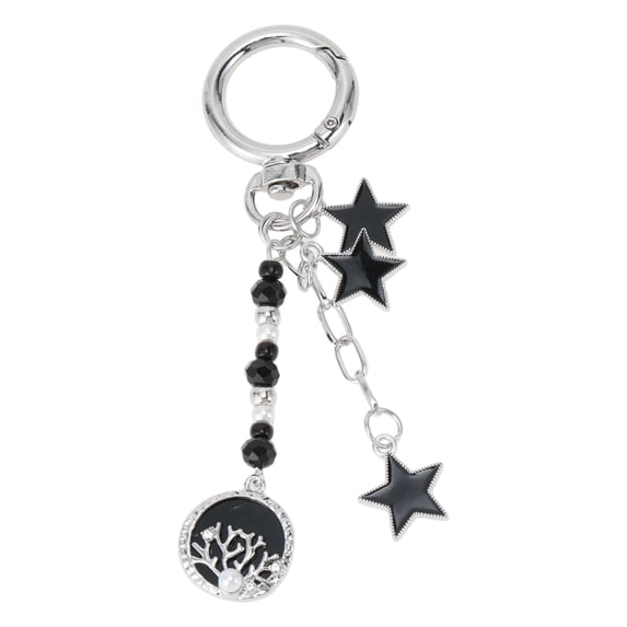 Unique Bargains 1 Pc Handbag Charm Keychain Tree Bag Accessories Silver Tone Black
