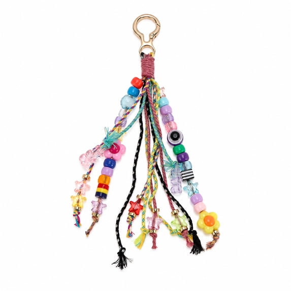 Unique Bargains 1 Pc Handbag Charms Keychain Beaded Rope Design Bag Accessories Colorful