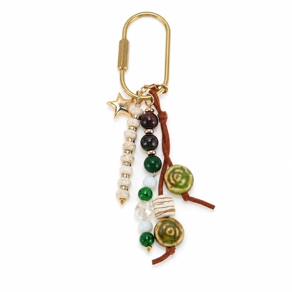 Unique Bargains 1 Pc Handbag Charms Keychain Bohemian Style Beads Bag Accessories Beige Green Brown