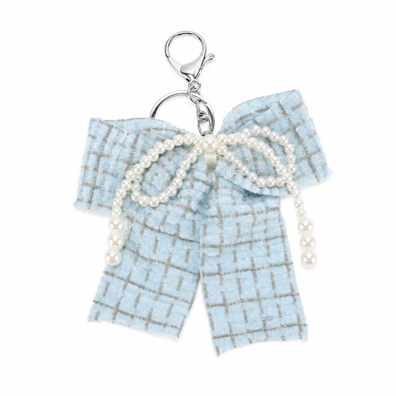 Unique Bargains 1 Pc Handbag Charms Keychain Bow Faux Pearls Bag Accessories Blue