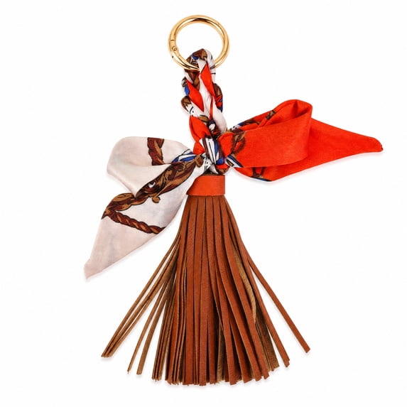 Unique Bargains 1 Pc Handbag Charms Keychain Bow Scarf Tassels Bag Accessories Dark Brown