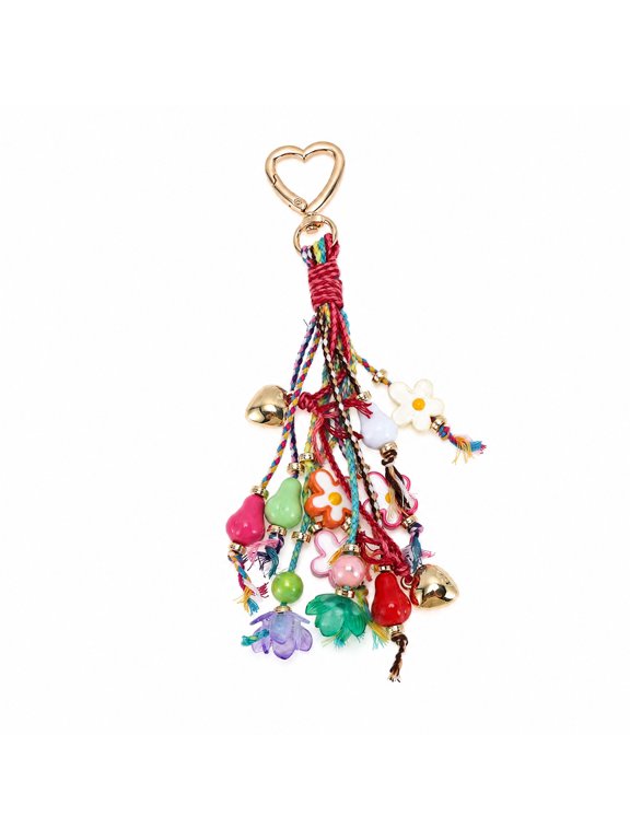 1 Pc Handbag Charms Keychain Braided Tassels Flower Bag Accessories Colorful