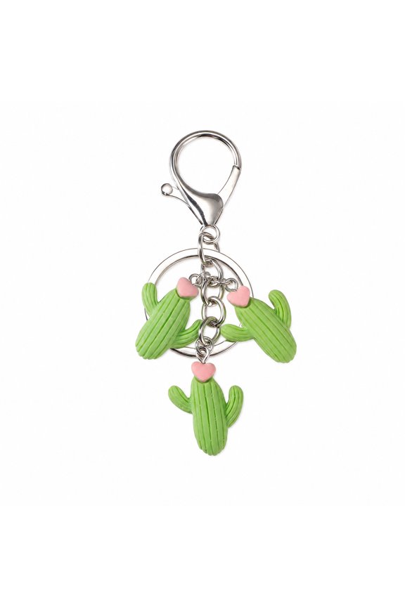 1 Pc Handbag Charms Keychain Cactus Bag Accessories Green Silver Tone