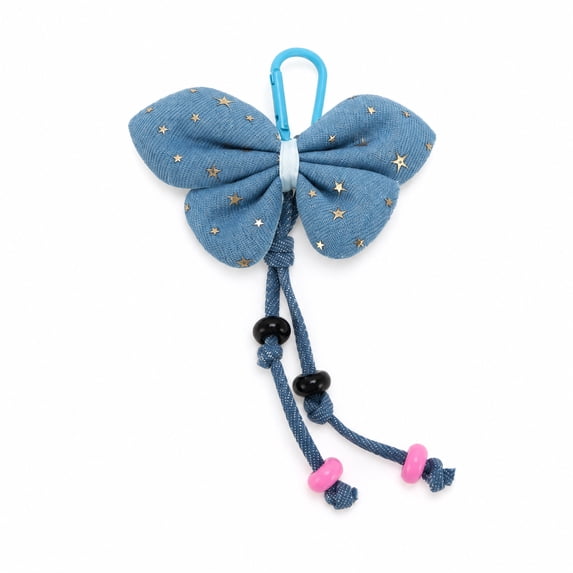 Unique Bargains 1 Pc Handbag Charms Keychain Denim Bow Bag Accessories Light Blue