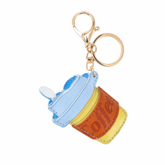 Unique Bargains 1 Pc Handbag Charms Keychain Faux Leather Coffee Cup Bag Accessories Blue Yellow Brown