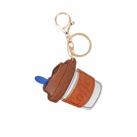 Unique Bargains 1 Pc Handbag Charms Keychain Faux Leather Coffee Cup Bag Accessories Brown White