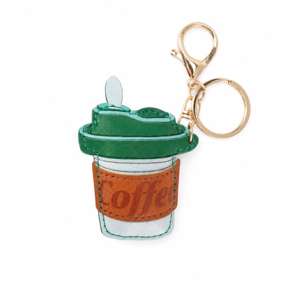 Unique Bargains 1 Pc Handbag Charms Keychain Faux Leather Coffee Cup Bag Accessories Green Brown Pink
