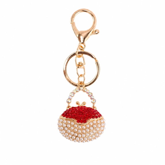 Unique Bargains 1 Pc Handbag Charms Keychain Faux Pearls Bag Shape Bag Accessories Red