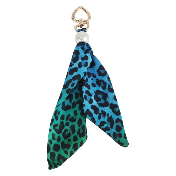 Unique Bargains 1 Pc Handbag Charms Keychain Leopard Scarf Bag Accessories Blue Green