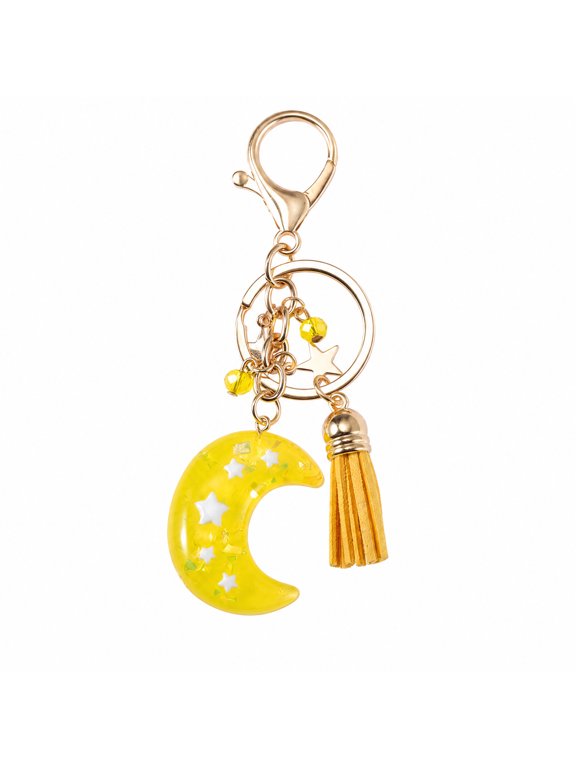 1 Pc Handbag Charms Keychain Moon Star Tassel Bag Accessories Yellow
