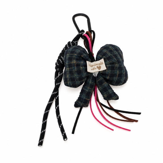 Unique Bargains 1 Pc Handbag Charms Keychain Plaid Bow Braided Bag Accessories Dark Gray