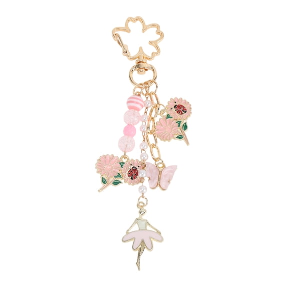Unique Bargains 1 Pc Handbag Charms Keychains Beaded Flower Bag Accessories Pink