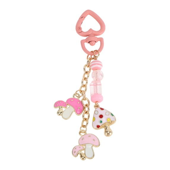 Unique Bargains 1 Pc Handbag Charms Keychains Beaded Mushroom Bag Accessories Pink