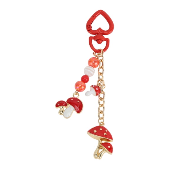 Unique Bargains 1 Pc Handbag Charms Keychains Beaded Mushroom Bag Accessories Red