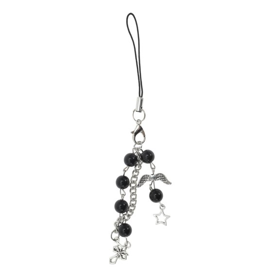 Unique Bargains 1 Pc Handbag Charms Keychains Beads Five-pointed Star Bag Accessories Black