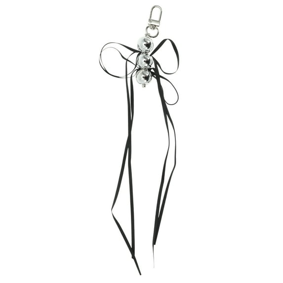 Unique Bargains 1 Pc Handbag Charms Keychains Beads Ribbon Bow Bag Accessories Black
