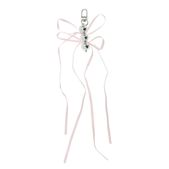 Unique Bargains 1 Pc Handbag Charms Keychains Beads Ribbon Bow Bag Accessories Pink
