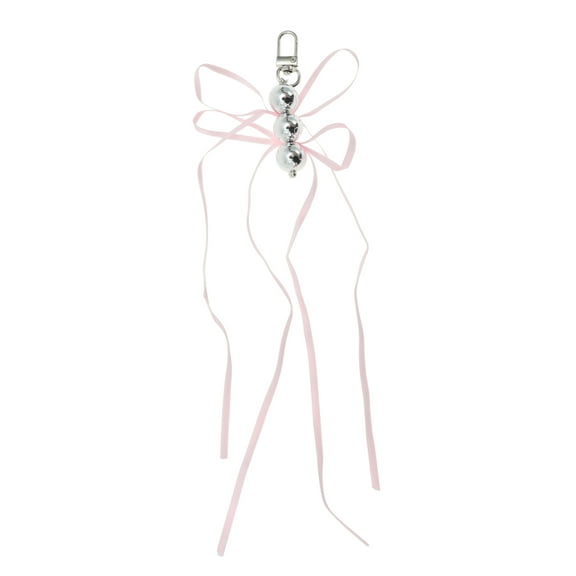 Unique Bargains 1 Pc Handbag Charms Keychains Beads Ribbon Bow Bag Accessories Pink