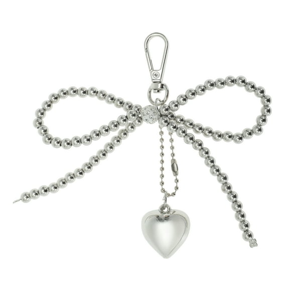 Unique Bargains 1 Pc Handbag Charms Keychains Bow Heart Bag Accessories Silver Tone