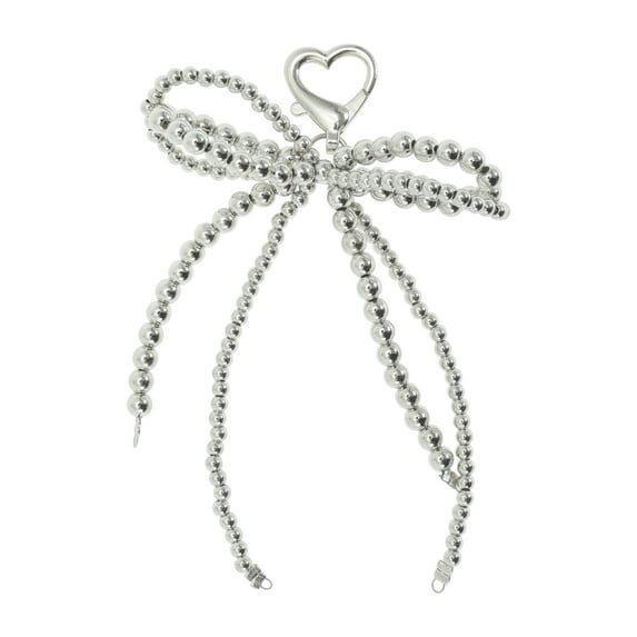 Unique Bargains 1 Pc Handbag Charms Keychains Double Bows Bag Accessories Silver Tone