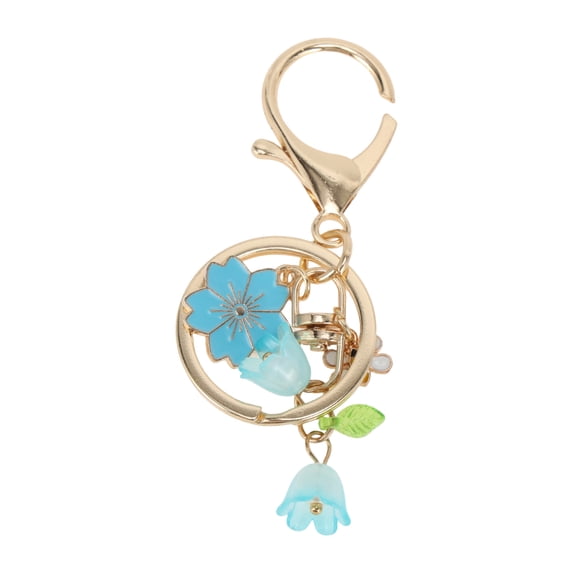 Unique Bargains 1 Pc Handbag Charms Keychains Durable Flower Bag Accessories Blue Gold Tone