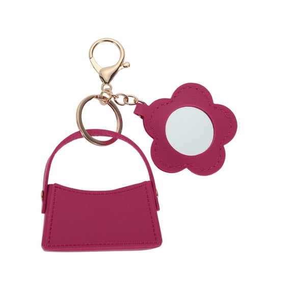 Unique Bargains 1 Pc Handbag Charms Keychains Durable Flower Mirror Bag Accessories Rose Red