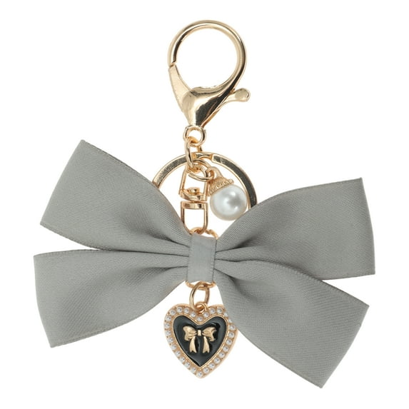Unique Bargains 1 Pc Handbag Charms Keychains Fabric Bow Bag Accessories Gray